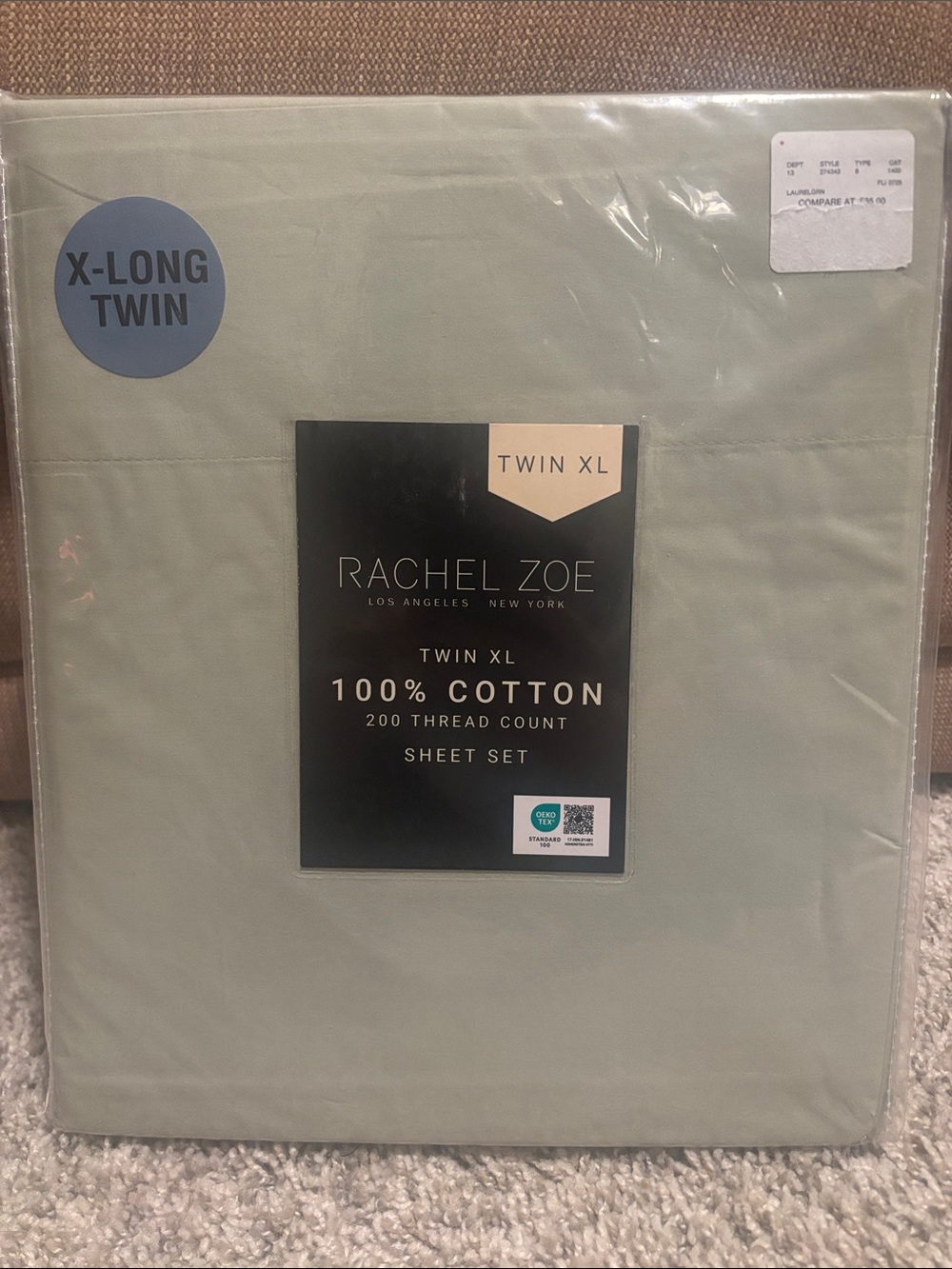 NWT Rachel Zoe Twin XL Green Sheet Set